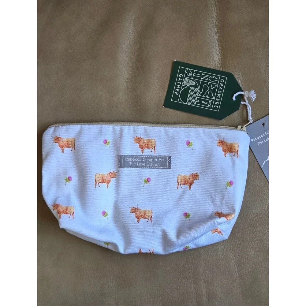 NWT Highland Cow Organic Cosmetic Bag Rebecca Cropper Lake District Britain